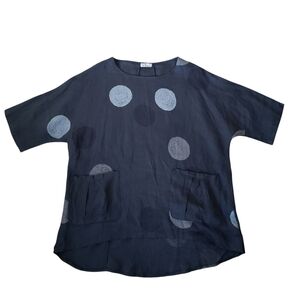 Pure Venice Italian Linen Stylish Tunic Bubble Polka Dot Print Relaxed Fit